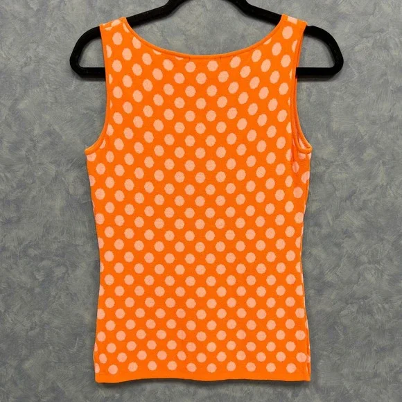 Bill Blass Jeanwear Polka Dot Tank Top Sleeveless V Neck Orange M - Picture 3 of 7